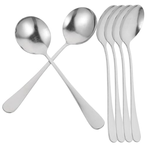 Garneck 6pcs Stainless Steel Soup Spoons Multifunction Cooking Spoon Set for Soup Silverware Smooth Handle