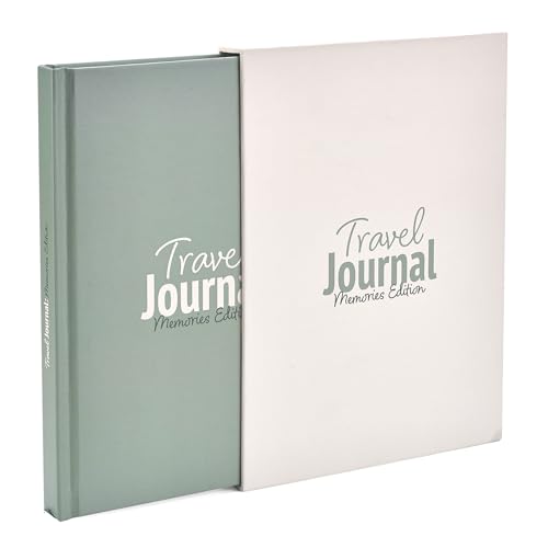 Travel Journal - Memory Book for Travel and Holidays - Journalling and Photo Space - 136 pages for 15 Trips. Includes Photo Corner Stickers. In Gift Sleeve. Travel Gift for Women and Men - A5 Green