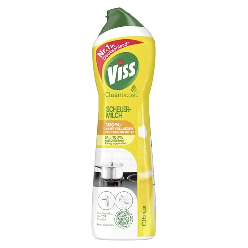 Viss Cleanboost Scheuermilch Citrus effektives Reinigungsmittel 100% kraftvoll gegen Fett und Schmutz mit 100% natürlichen Reinigungspartikeln 500 ml