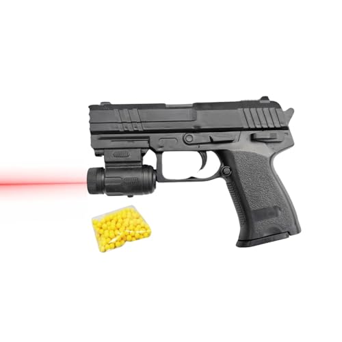 Airsoft Réplique Pistolet à Billes 15 cm avec Pointeur Laser - À Ressort 0,11 Joule, Tir Coup par Coup, avec 18 Billes