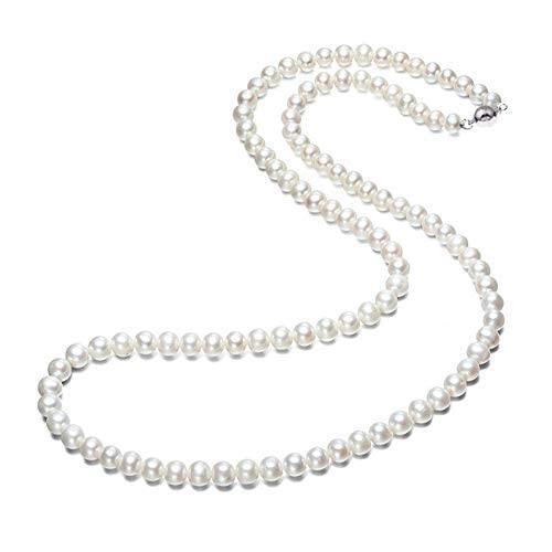 Pearl Necklace for Women AA Grade 7-8mm White Freshwater Cultured Pearl Necklace for Women, Women's Pearl Strand Necklaces Jewelry (18 IN)
