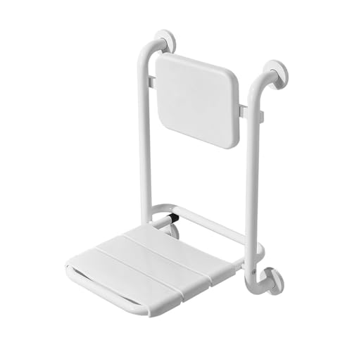 Siege de Douche Mural Rabattable,Siège de Salle de Bain avec accoudoirs et Dossier,Chaise de Douche Strapontin Mural,Tabouret de Douche Pliable Mural pour Personnes âgées,Femme Enceintes