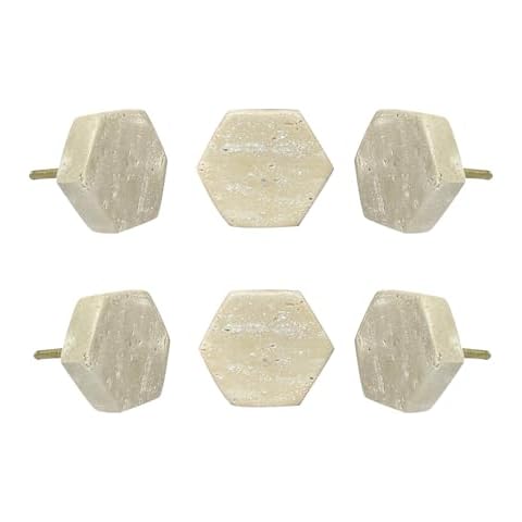 Perilla Home Set of 6 Marble Knobs for Cabinet & Drawers Decorative Travertine Hexagon Knobs for Home Kitchen Cabinet Hardware Cupboard Glass Door Dresser Wardrobe Pulls (Beige) Cover