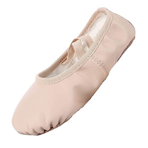 Nexete Leather Shoes Split-Sole Slipper Flats Ballet Dance Shoes for Toddler Girl Boy Kid(Little Kid 3,Nude)