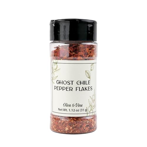 Olive & Vine Ghost Chile Pepper Flakes, Spicy Heat, For Bold Dishes, Rich Tradition, Authentic Taste, For Global Recipes (1.12 Ounce)
