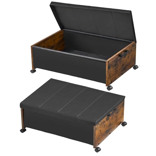 FOUCSSOMEI Under Bed Storage with Wheels,Under Bed Drawers Heavy Duty, 2 Packs, Wooden Under Bed Storage Containers Organizer, Metal Frame, Patented Design