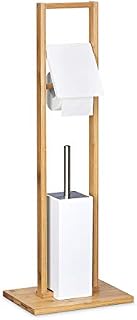 Relaxdays Bamboo Butler Size: 82 x 30.5 x 21 cm Wooden Paper Brush as Free Toilet Roll Holder and Bathroom Stand, Natural Brown and White, 21 x 30.5 x 82 cm
