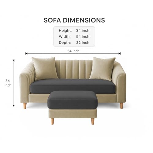 Image of Doraldo 2 Seater Sofa Set with Ottoman for Living Room (Cream Black) Premium Fabric Sofa