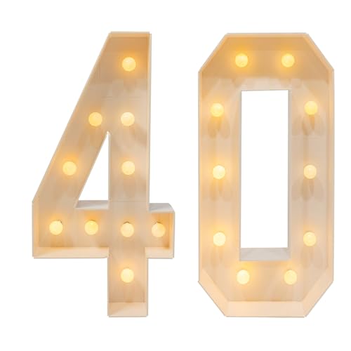 Letra luminosa, número luminoso gigante de cumpleaños, luces iluminadas 20 bombillas 2000 – 3000 k funciona con pilas, para cumpleaños, fiestas, decoración de fondo (40)