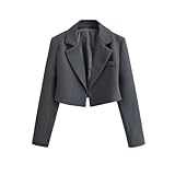 Kleiner Anzug mit Schulterpolstern, damenhafte Jacke, langärmelige Damenbekleidung mit Revers Grau – S