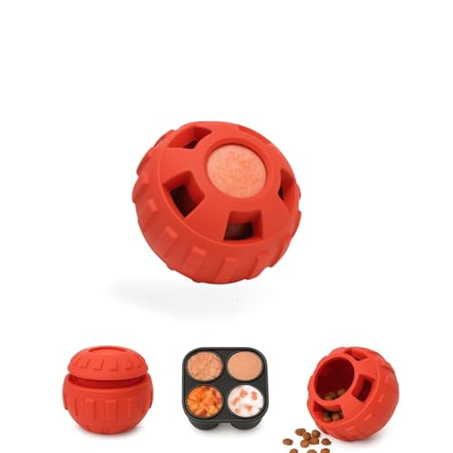 Image of Dog Chew Toys for Aggressive Chewers Large Medium Breeds, Puzzle Toys Interactive Treat Dispensing Slow Feeder Indestructible Durable Safe Rubber Teeth Clean Toys (Red Small)