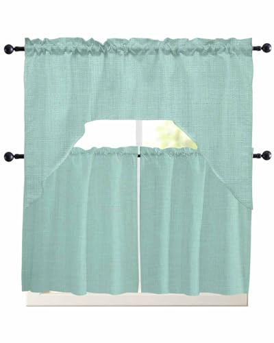 Linen Mint Green Swag Valance and Tier Curtains 36'' Length