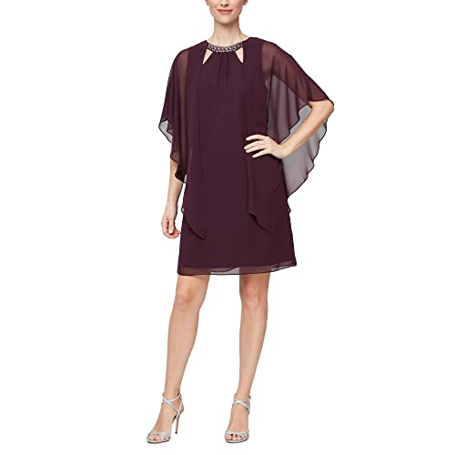 Image of S.L. Fashions Women's Capelet Cascade Sleeve Dress with Beaded Cutout Neckline, Special Occasion Dress