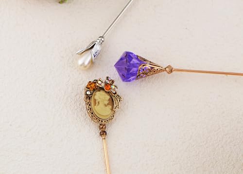 Image of Alilang Classic Vintage 3Pcs Hat Brooch Pin Set with Rhinestone and Pearl Accents for Scarves and Hats Lapel Pin Accessories