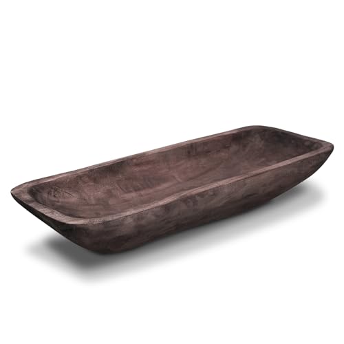 QIELSER Wooden Dough Bowl - Vintage Oblong Natural Root Hand