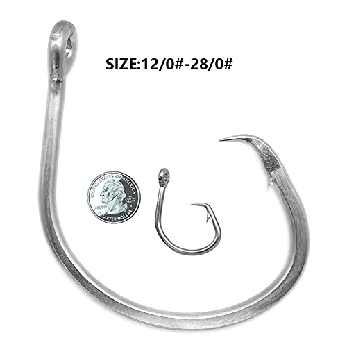 Giant Fishing Hook 6/0-28/0 Forged In-Line Circle Hooks Shark & Swordfish &Tuna Hook Stainless Steel Big Game Hook Saltwater (Size 12/0-Pack Of 20) #TOP3