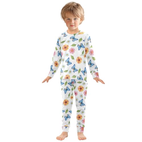 Pajama Sets Long Sleeve Floral Butterfly Pattern Prints Soft Comfy Sleepwear 2 Piece PJS 3-8T2
