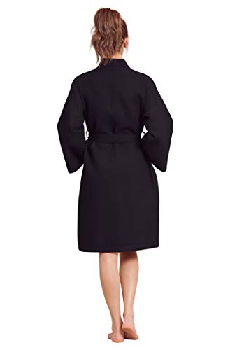 Soft Touch Linen Kimono Waffle Robe – Women’s Bath Spa Robe – Lightweight Cotton &Polyester Blend (Large, Black) #TOP3