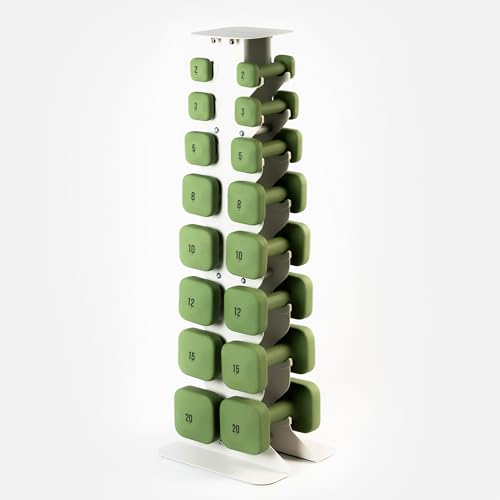 WeGym Square Dumbbell Set with Rack for Home Gym, 2-20lb Pairs, Green