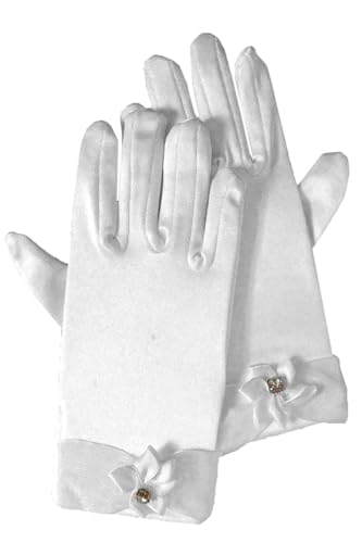 Pink Princess First Communion Gloves for Girls 7-16 - Kids Satin Girls Short White Gloves Cotillion/Tea Party for Dress Up
