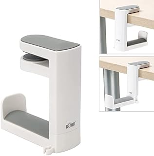 KIWIFOTOS Under Desk Headphone Stand Holder, PC Gaming Headset Hook Hanger Mount with 360 Adjustable Rotating Arm Clamp & Built in Cable Clip - White