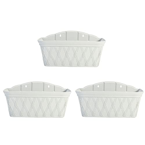 Sungmor Wall Hanging Planters,16.5 Inch Hanging Flower Pots For Railing Fence - Indoor Outdoor Balcony Wall Planter Hanging Basket, Plastic Pot Plant Container - Rectangle & 3Pc Pack & Grey White #TOP1