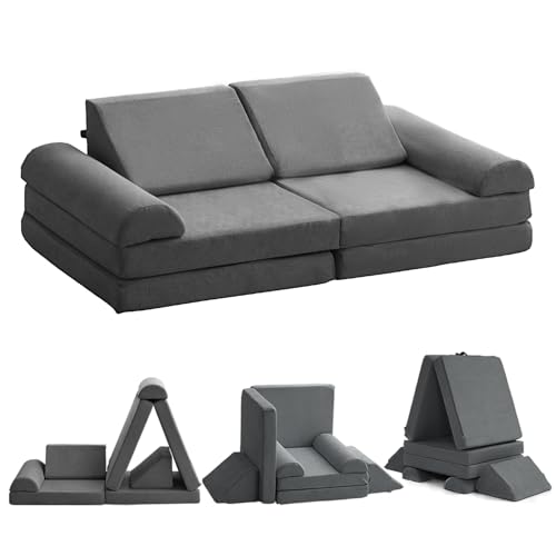 jela Kids Couch Safety Certified Play Couch Soft Kids Sofa with Machine Washable Cover Thick Foam Fort Building Set for Playroom Indoor 57x28x18 Inch (Corduroy, Darkgrey)