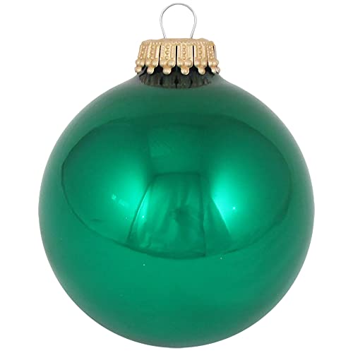 Christmas Tree Ornaments - 67Mm/2.625" Designer Glass Balls From Christmas By Krebs - Handmade Seamless Hanging Holiday Decorations For Trees - Set Of 8 (Shiny Emerald Green) #TOP1