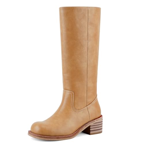 VBDB Mid Calf Boots for Women Square Toe Chunky Block
