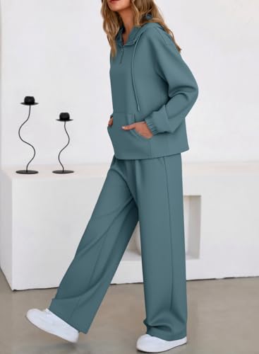 Aleumdr Women 2 Piece Sweatsuit Casual Long Sleeve Half Zip Tracksuits Hoodies and Wide Legs Sweatpangts with Pockets2