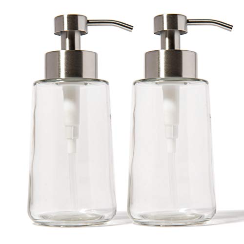 2-Pack Dispenser Pump Bottles for Kitchen and Bathroom - Dish Soap, Hand Soap, Shampoo, Lotion, Mouthwash, and More - Rust Resistant Stainless Steel Pump - 16 Ounce Glass Bottle
