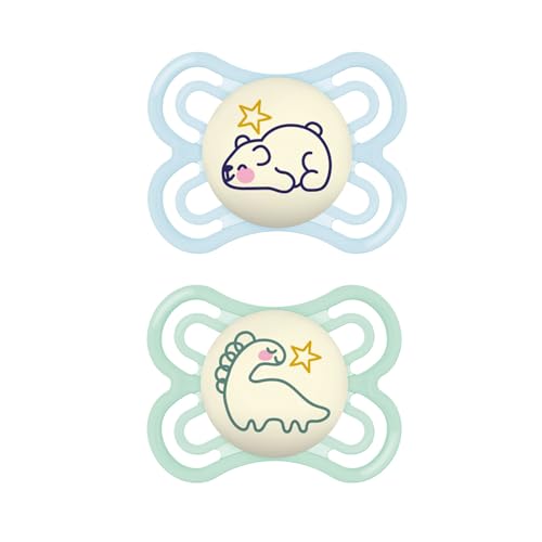 Image of MAM Perfect Night Baby Pacifier, Patented Nipple, Glows in The Dark, 2 Pack, 0-6 Months, Boy