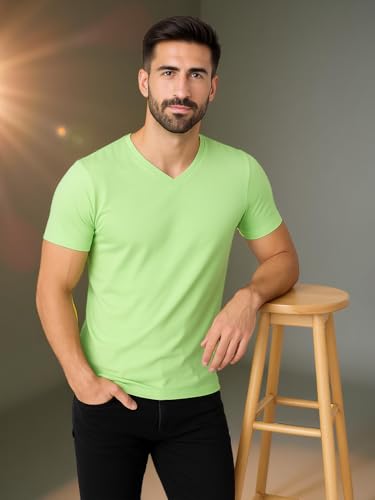 Image of Friskers Men's V-Neck Short Sleeves Cotton T-Shirt - Casual T-Shirt, Regular Fit