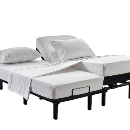 Kingnex Striped Split California King Sheets Sets for Adjustable Bed with Deep Pocket 5 Pieces Include 2 Cali Twin XL Fitted Sheets 1 Flat Sheet 2 King Size Pillowcases White