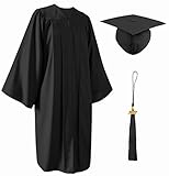 YIIOSS Unisex Matte Graduation Gown Cap Tassel Set 2022 for High School and College Black