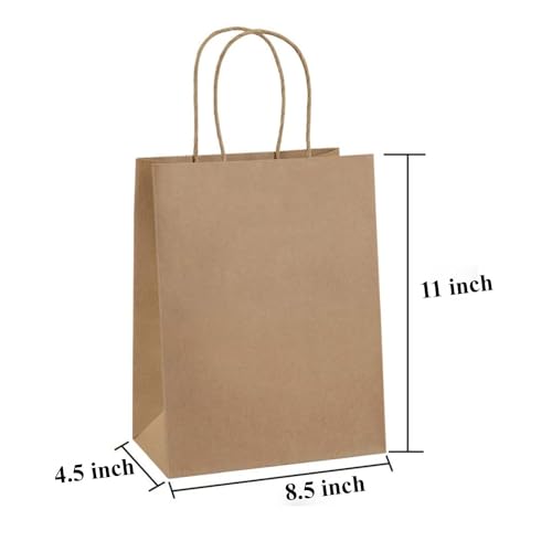 Image of Aakriti Gift Bags - Brown Paper Bags With Handles for Wedding, Party Favors, Kraft Grocery Shopping, Retail Merchandise (8.5 inchx4.5 inchx11 inch, Pack of 25)