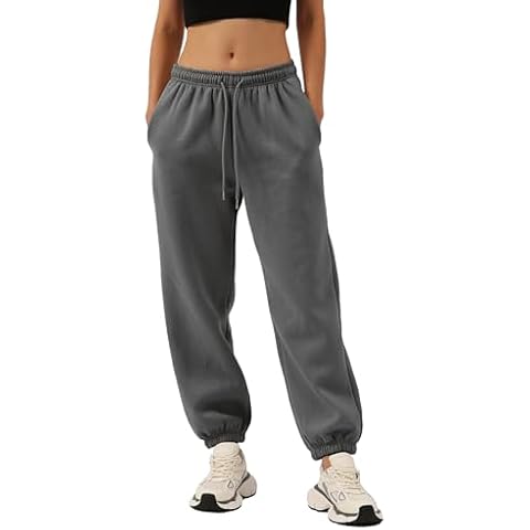 Amazhiyu Womens Fleece High Waisted Sweatpants Drawstring Lounge Joggers Pants Ash, Medium Cover