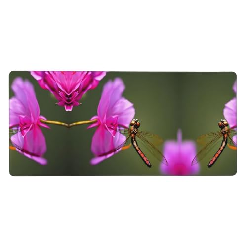 Alfombrilla de ratón con diseño de libélula en la flor, alfombrilla de ratón para juegos, alfombrilla de ratón grande con teclado de goma, 40 x 90 cm