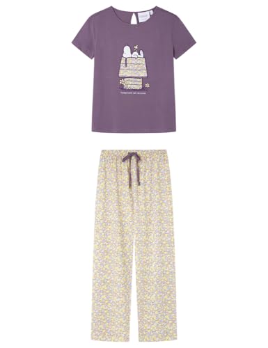 Women'secret Long Pyjama MULTILICENSE Nostalgia Snoopy Pijamas, Morado, M para Mujer