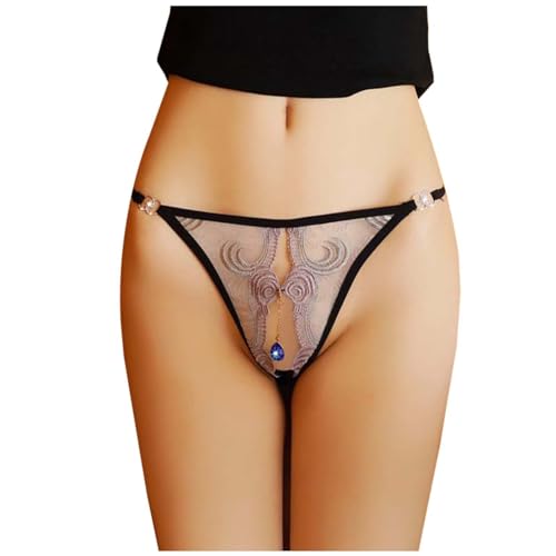 Generisch Seductora braga para mujer con colgante de encaje, entrepierna abierta como tanga en T en diseño bordado transparente para llevar cómodamente sin quitárselo, gris, talla única
