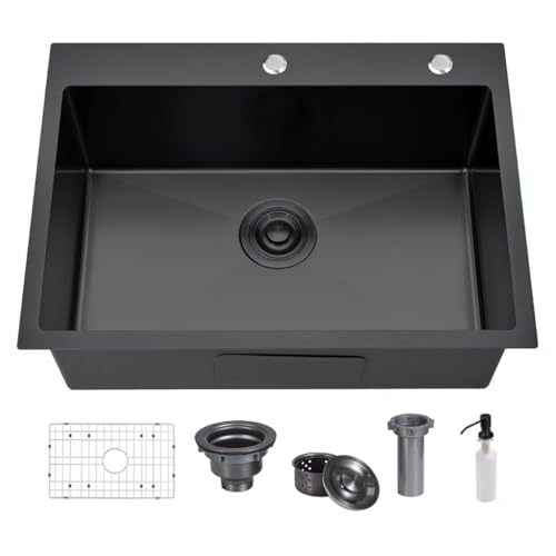 304 Stainless Steel Black Bar Sink, 30 X 22 Inch Drop In RV Kitchen Sink Modern Deep Single Bowl Topmount Wet Workstation Sink with Dish Grid & Drain by XGURWSSR - Used condition - US$166.51
