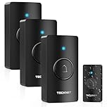TECKNET Wireless Doorbell with 3 Receivers, IP65 Waterproof Doorbell Battery-Operated Cordless Door Chime Kit, 1312 ft Long Range, 60 Melodies & 5-Level Volume, LED Flash, 4.5 Year Battery Life