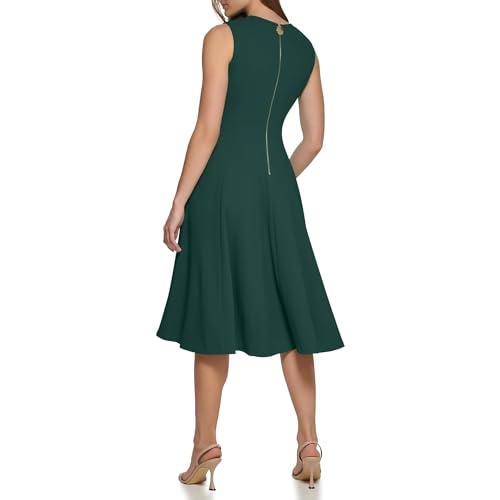 Image of Calvin Klein Womens Sleeveless V-Neck Crepe Knee Length Fit & Flare Dress