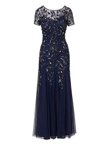 Image of Adrianna Papell Women's Beaded Gown with Godets - Floor Length Gown with Floral Embellishments & Cap Sleeves