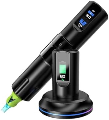 Rotary Tattoo Gun Machine with Adjustable Stroke, Wireless Tattoo Pen Machine with 2000mAh Wireless Power LED Display Tattoo Equipment Supply for Professional Tattoo Artists