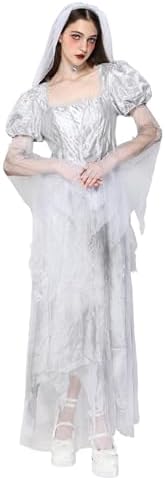 EraSpooky Women Ghost Bride Costume Haunted Wedding Dress with Ve...