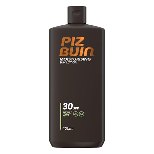 PIZ BUIN Moisturising Sun Lotion SPF 30 (400 ml), protector solar corporal con FP30, crema corporal resistente al agua y al sudor, crema solar con filtros UVA/UVB