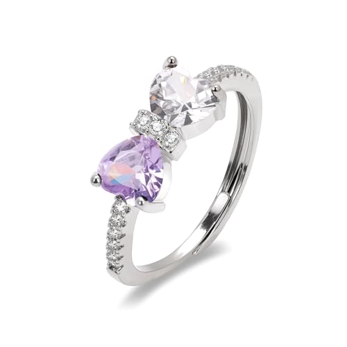 Raicegs Silver April June Birthstone Rings for Women Heart Cubic Zirconia Gemstone Adjustable Ring Personalized Jewelry Dainty Birthday Gifts for Her Mom