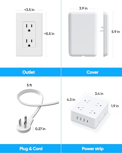 Olcorife Flat Extension Cord with Outlet Cover, Flat Plug Power Strip with 8 Outlets and 4 USB Ports, 5 FT Cord Hidden Outlet Extender for Tight Spaces - image 6