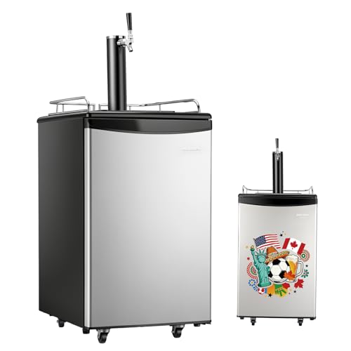 ROVSUN BF-152 Full Size 5.4 Cu.Ft Beer Kegerator with CO2 Tank Included Draft Beer Dispenser for Home Bar 152L Beverage Refrigerator Direct Cool Metal Cabinet Single Tap Silver